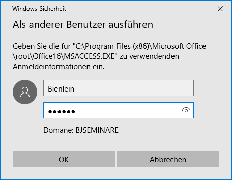 Anmeldung als Windows-Benutzer Bienlein